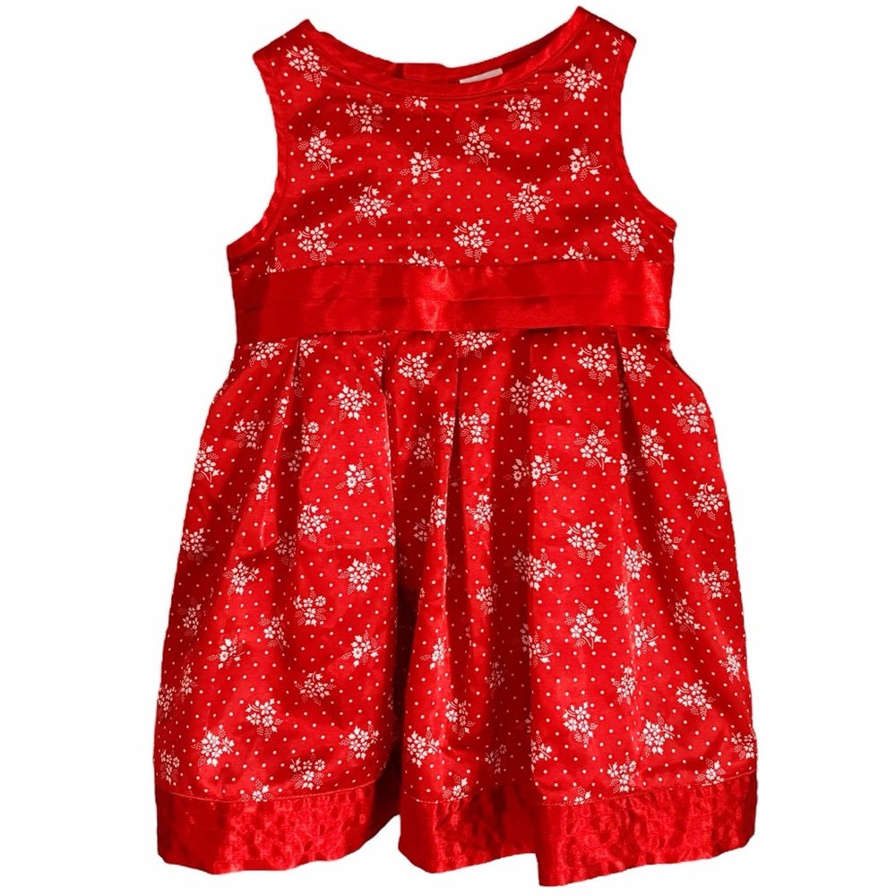 Carters Baby Red Satin Floral Dress Size 9 Months